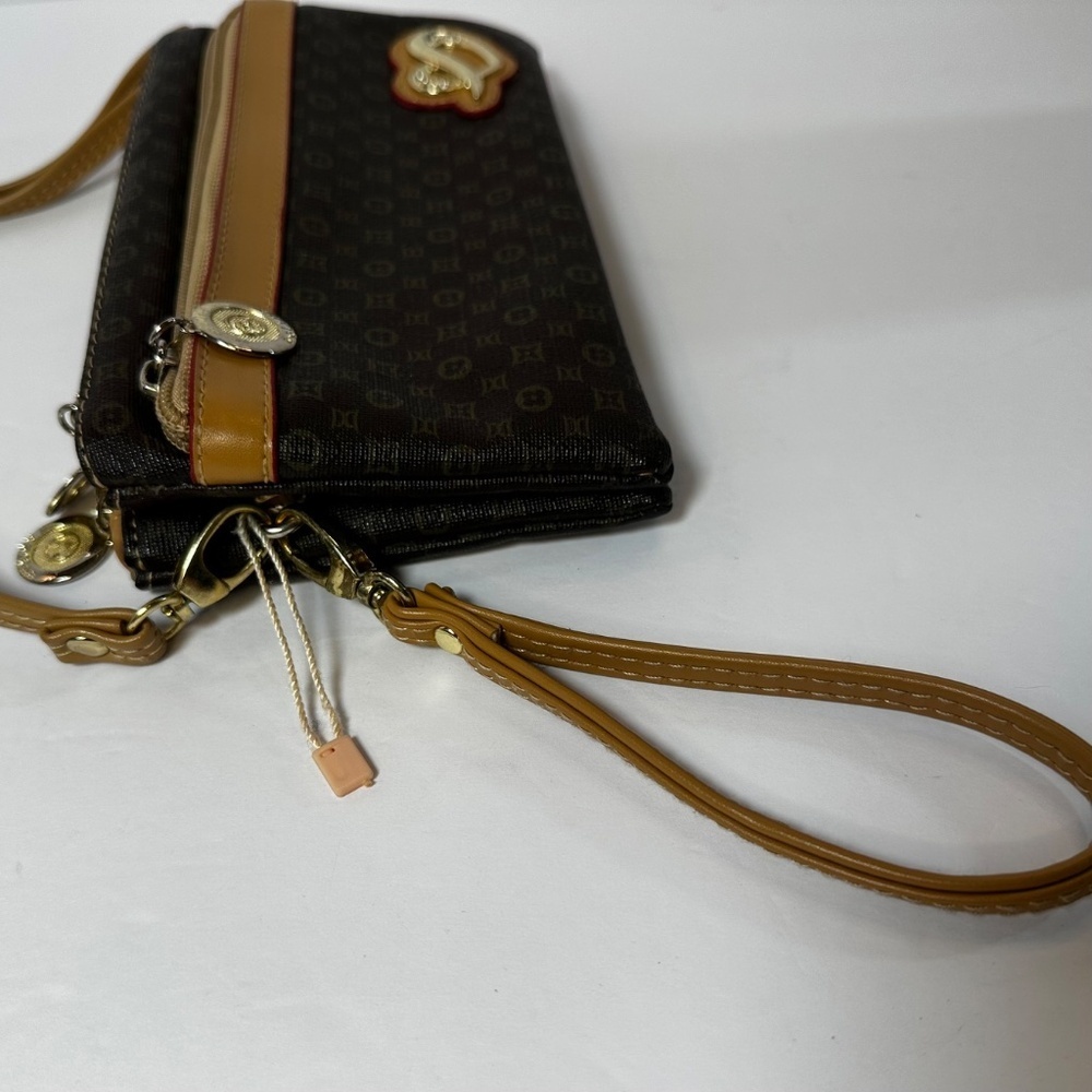 Y2K Monogram Crossbody Bag Multi-Zip Brown & Tan Heart Detail - Picture 5 of 6